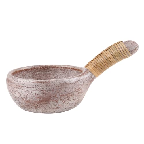 Bitto Räuchergefäß Räucherschale ATUM aus Terracotta in Whitewash mit Bastgriff, L: 19 cm, H: 5,5 cm, Ø 11 cm von Bitto