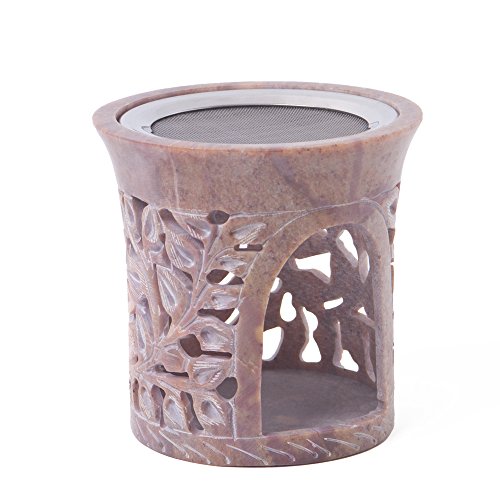 Bitto Weihrauchbrenner Windlicht KORBA 10 cm, Ø 9 cm mit Edelstahlsieb - FAIR Trade Softstone mit Blätterrelief von Bitto