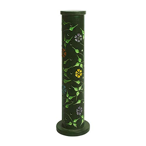 Räucherstäbchenturm, Yara, Räucherstäbchenhalter, Softstone, grün mit Blumenmuster, 27cm von Bitto