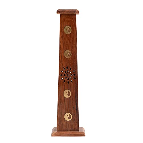 Räucherstäbchenturm, Ying-Yang, Räucherstäbchenhalter, Holz, braun mit Ying-Yang Symbolen, 32cm von Bitto