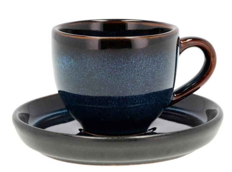 Bitz Espressotasse Espressotasse mit Unterer dunkelbl./schwarz 0,07 l, Steinzeug, Espressotasse mit Untertasse 7 cl Dunkelblau/Schwarz von Bitz