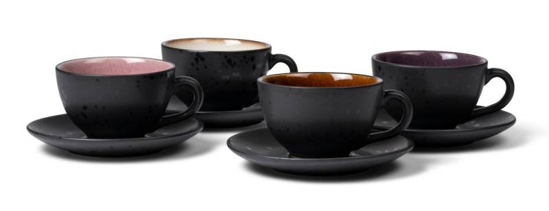 Bitz Geschirr-Set Tasse mit Untertasse black/amber 0,24 l Set4, Steinzeug, Tasse mit Untertasse 24 cl 4 Stck Steinzeug Schwarz/Amber von Bitz