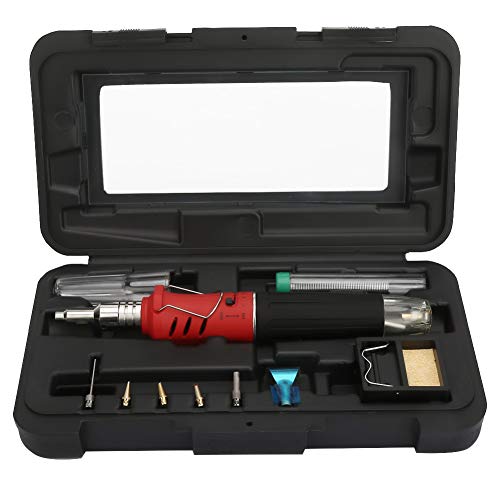 Gaslötkolben BiuZi 1 Set HS-1115K Multifunktions-Butangas-Löt-Kit 80-150 W Akku-Gaslötkolben-Kit (Rot, Gold) (Farbe : Red) von BiuZi