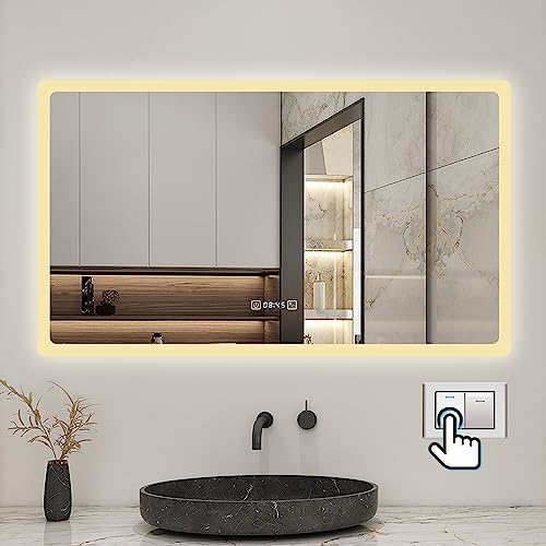 Biubiubath 140x80cm LED Badspiegel mit Uhr,Touch-Schalter,Badspiegel mit Beleuchtung,Beschlagfrei,Badezimmerspiegel mit 3 Lichtfarbe 2700-6500K Dimmbar,IP44 von Biubiubath