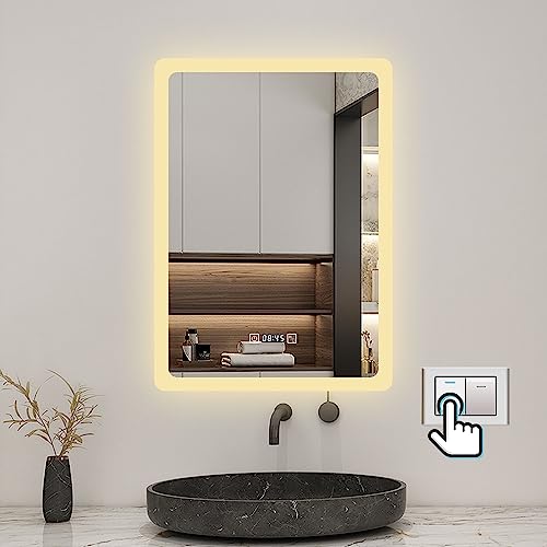 Biubiubath 50x70cm LED Badspiegel mit Uhr,Touch,Beschlagfrei,Badspiegel mit Beleuchtung,Badezimmerspiegel mit 3 Lichtfarbe 2700-6500K Dimmbar,IP44 von Biubiubath