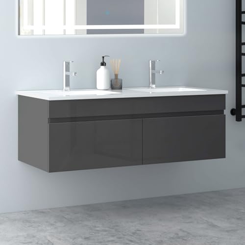 Biubiubath Badezimmer Badmöbel 120cm Keramik Waschtisch mit Unterschrank Hängeschrank Hochglanz Dunkelgrau Badezimmerschränke Badschrank mit 2 Soft-Close Türen Biubiubath Badezimmer Badmöbel 120cm Keramik Waschtisch mit Unterschrank Hängeschrank Hochglanz Dunkelgrau Badezimmerschränke Badschrank mit 2 Soft-Close Türen von Biubiubath