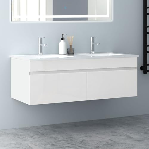 Biubiubath Badezimmer Badmöbel 120cm Keramik Waschtisch mit Unterschrank Hängeschrank Hochglanz Weiß Badezimmerschränke Badschrank mit 2 Soft-Close Türen Biubiubath Badezimmer Badmöbel 120cm Keramik Waschtisch mit Unterschrank Hängeschrank Hochglanz Weiß Badezimmerschränke Badschrank mit 2 Soft-Close Türen von Biubiubath