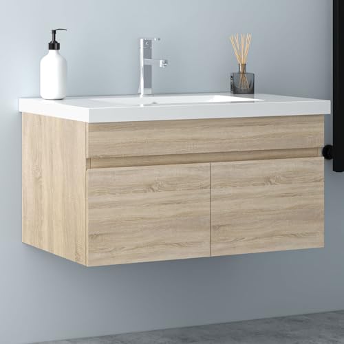 Biubiubath Badezimmer Badmöbel 80cm Mineralguss Waschtisch mit Unterschrank Hängeschrank Eiche Matt Badezimmerschränke Badschrank mit 2 Soft-Close Türen Biubiubath Badezimmer Badmöbel 80cm Mineralguss Waschtisch mit Unterschrank Hängeschrank Eiche Matt Badezimmerschränke Badschrank mit 2 Soft-Close Türen von Biubiubath