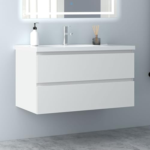 Biubiubath Badezimmermöbel 100cm Keramik Waschtisch mit Unterschrank Badmöbel Set Badezimmerschränke mit 2 Soft-Close Schubladen Weiß Matt Biubiubath Badezimmermöbel 100cm Keramik Waschtisch mit Unterschrank Badmöbel Set Badezimmerschränke mit 2 Soft-Close Schubladen Weiß Matt von Biubiubath