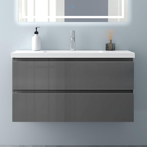 Biubiubath Badezimmermöbel 100cm Mineralguss Waschtisch mit Unterschrank Badmöbel Set Badezimmerschränke mit 2 Soft-Close Schubladen Hochglanz Dunkelgrau Biubiubath Badezimmermöbel 100cm Mineralguss Waschtisch mit Unterschrank Badmöbel Set Badezimmerschränke mit 2 Soft-Close Schubladen Hochglanz Dunkelgrau von Biubiubath