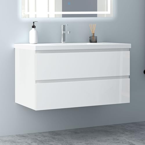Biubiubath Badezimmermöbel 100cm Mineralguss Waschtisch mit Unterschrank Badmöbel Set Badezimmerschränke mit 2 Soft-Close Schubladen Hochglanz Weiß Biubiubath Badezimmermöbel 100cm Mineralguss Waschtisch mit Unterschrank Badmöbel Set Badezimmerschränke mit 2 Soft-Close Schubladen Hochglanz Weiß von Biubiubath