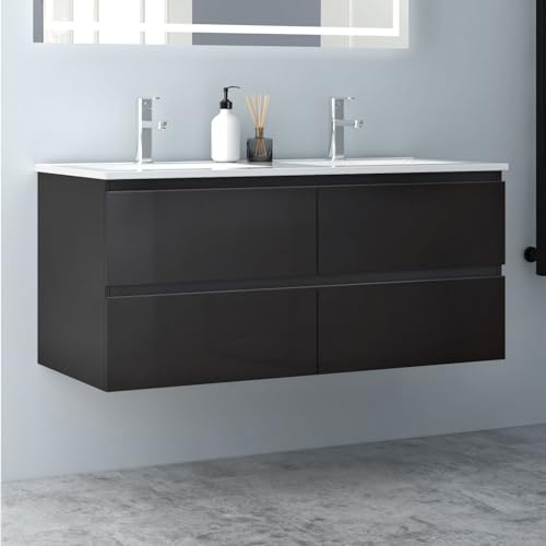 Biubiubath Badezimmermöbel 120cm Keramik Waschtisch mit Unterschrank Badmöbel Set Badezimmerschränke mit 2 Soft-Close Schubladen Hochglanz Schwarz Biubiubath Badezimmermöbel 120cm Keramik Waschtisch mit Unterschrank Badmöbel Set Badezimmerschränke mit 2 Soft-Close Schubladen Hochglanz Schwarz von Biubiubath