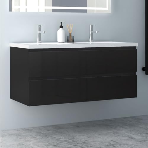 Biubiubath Badezimmermöbel 120cm Mineralguss Waschtisch mit Unterschrank Badmöbel Set Badezimmerschränke mit 2 Soft-Close Schubladen Hochglanz Schwarz von Biubiubath
