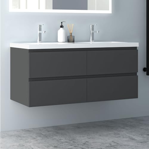 Biubiubath Badezimmermöbel 120cm Mineralguss Waschtisch mit Unterschrank Badmöbel Set Badezimmerschränke mit 4 Soft-Close Schubladen Dunkelgrau Matt von Biubiubath