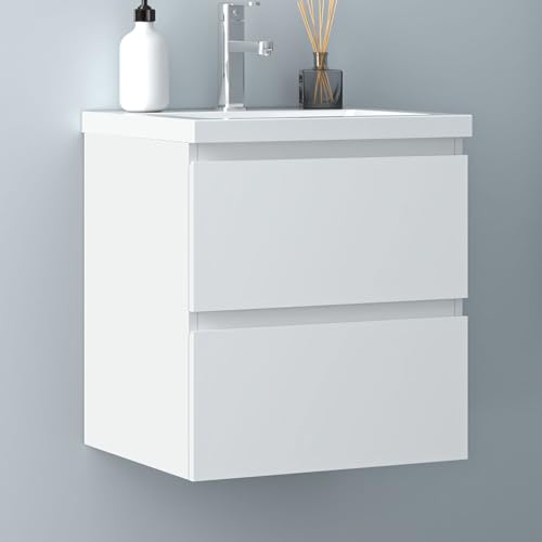 Biubiubath Badezimmermöbel 50cm Keramik Waschtisch mit Unterschrank Badmöbel Set Badezimmerschränke mit 2 Soft-Close Schubladen Weiß Matt von Biubiubath