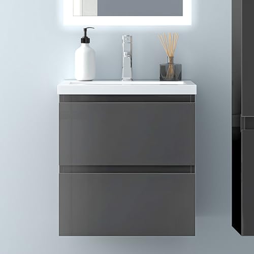Biubiubath Badezimmermöbel 50cm Mineralguss Waschtisch mit Unterschrank Badmöbel Set Badezimmerschränke mit 2 Soft-Close Schubladen Hochglanz Dunkelgrau Biubiubath Badezimmermöbel 50cm Mineralguss Waschtisch mit Unterschrank Badmöbel Set Badezimmerschränke mit 2 Soft-Close Schubladen Hochglanz Dunkelgrau von Biubiubath
