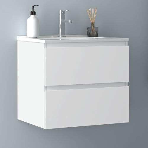 Biubiubath Badezimmermöbel 60cm Dünn Keramik Waschtisch mit Unterschrank Badmöbel Set Badezimmerschränke mit 2 Soft-Close Schubladen Weiß Matt Biubiubath Badezimmermöbel 60cm Dünn Keramik Waschtisch mit Unterschrank Badmöbel Set Badezimmerschränke mit 2 Soft-Close Schubladen Weiß Matt von Biubiubath