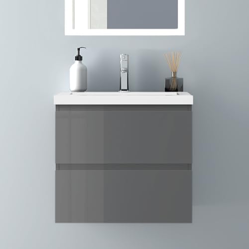 Biubiubath Badezimmermöbel 60cm Mineralguss Waschtisch mit Unterschrank Badmöbel Set Badezimmerschränke mit 2 Soft-Close Schubladen Hochglanz Dunkelgrau Biubiubath Badezimmermöbel 60cm Mineralguss Waschtisch mit Unterschrank Badmöbel Set Badezimmerschränke mit 2 Soft-Close Schubladen Hochglanz Dunkelgrau von Biubiubath