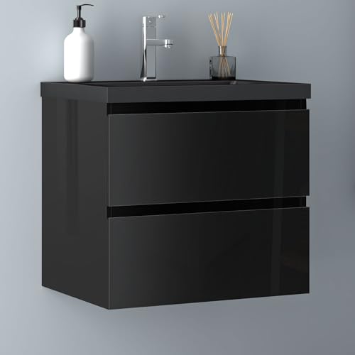 Biubiubath Badezimmermöbel 60cm Schwarz Mineralguss Waschtisch mit Unterschrank Badmöbel Set Badezimmerschränke mit 2 Soft-Close Schubladen Hochglanz Schwarz Biubiubath Badezimmermöbel 60cm Schwarz Mineralguss Waschtisch mit Unterschrank Badmöbel Set Badezimmerschränke mit 2 Soft-Close Schubladen Hochglanz Schwarz von Biubiubath