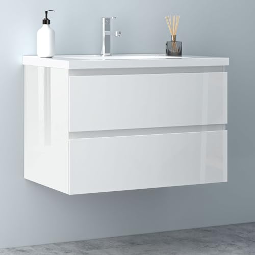 Biubiubath Badezimmermöbel 80cm Keramik Waschtisch mit Unterschrank Badmöbel Set Badezimmerschränke mit 2 Soft-Close Schubladen Hochglanz Weiß Biubiubath Badezimmermöbel 80cm Keramik Waschtisch mit Unterschrank Badmöbel Set Badezimmerschränke mit 2 Soft-Close Schubladen Hochglanz Weiß von Biubiubath
