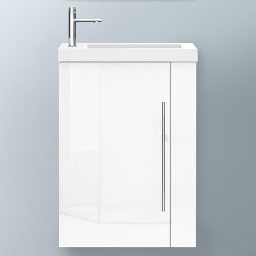 Biubiubath Badezimmerschränke 45cm Mineralguss Waschtisch mit Unterschrank Hängeschrank Hochglanz Weiß Badschrank mit 1 Soft-Close Türen Biubiubath Badezimmerschränke 45cm Mineralguss Waschtisch mit Unterschrank Hängeschrank Hochglanz Weiß Badschrank mit 1 Soft-Close Türen von Biubiubath
