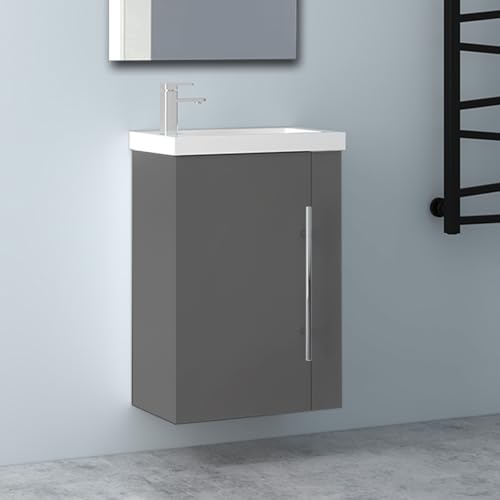 Biubiubath Badezimmerschränke 45cm Mineralguss Waschtisch mit Unterschrank Hängeschrank Matt Dunkelgrau Badschrank mit 1 Soft-Close Türen Biubiubath Badezimmerschränke 45cm Mineralguss Waschtisch mit Unterschrank Hängeschrank Matt Dunkelgrau Badschrank mit 1 Soft-Close Türen von Biubiubath
