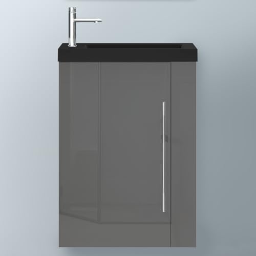 Biubiubath Badezimmerschränke 45cm Schwarz Mineralguss Waschtisch mit Unterschrank Hängeschrank Hochglanz Dunkelgrau Badschrank mit 1 Soft-Close Türen Biubiubath Badezimmerschränke 45cm Schwarz Mineralguss Waschtisch mit Unterschrank Hängeschrank Hochglanz Dunkelgrau Badschrank mit 1 Soft-Close Türen von Biubiubath