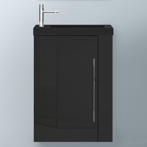 Biubiubath Badezimmerschränke 45cm Schwarz Mineralguss Waschtisch mit Unterschrank Hängeschrank Hochglanz Schwarz Badschrank mit 1 Soft-Close Türen Biubiubath Badezimmerschränke 45cm Schwarz Mineralguss Waschtisch mit Unterschrank Hängeschrank Hochglanz Schwarz Badschrank mit 1 Soft-Close Türen von Biubiubath