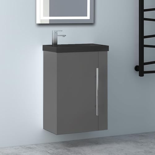 Biubiubath Badezimmerschränke 45cm Schwarz Mineralguss Waschtisch mit Unterschrank Hängeschrank Matt Dunkelgrau Badschrank mit 1 Soft-Close Türen Biubiubath Badezimmerschränke 45cm Schwarz Mineralguss Waschtisch mit Unterschrank Hängeschrank Matt Dunkelgrau Badschrank mit 1 Soft-Close Türen von Biubiubath