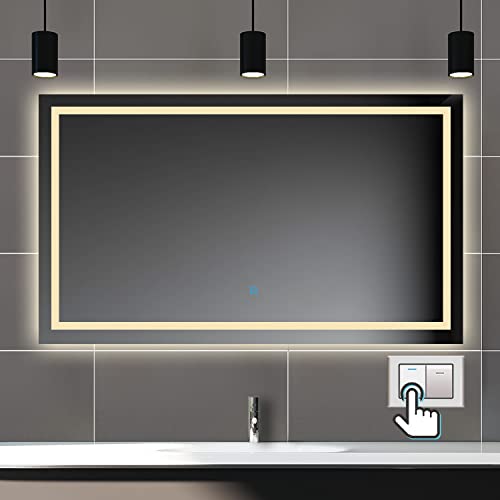 Biubiubath Badspiegel mit Beleuchtung,150x80cm LED Wandspiegel mit Wandschalter/Touch-Schalter,Beschlagfrei,Badezimmerspiegel mit 3 Lichtfarbe 2700-6500K Dimmbar,IP44 von Biubiubath