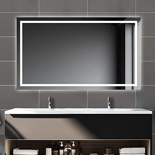 Biubiubath Badspiegel mit Beleuchtung,160x70cm LED Wandspiegel mit Touch-Schalter,Beschlagfrei,Badezimmerspiegel mit Kaltweiß,IP44 von Biubiubath