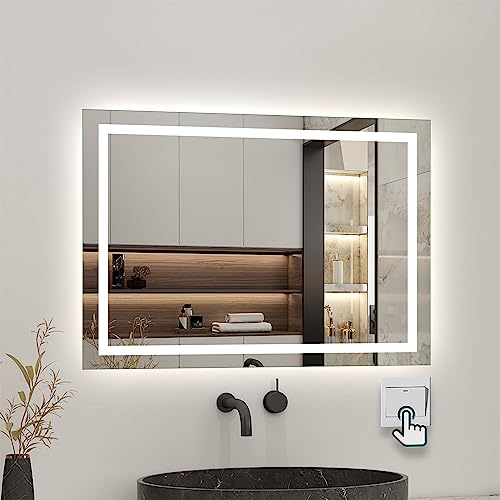 Biubiubath Badspiegel mit Beleuchtung 100x80cm LED Wandspiegel mit Wand-Schalter Beschlagfrei Lichtspiegel Badezimmerspiegel Kaltweiß IP44 von Biubiubath