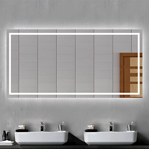Biubiubath Badspiegel mit Beleuchtung 140x80cm Badezimmerspiegel Kaltweiß Wandspiegel mit Wandschalter Beschlagfrei IP44 von Biubiubath