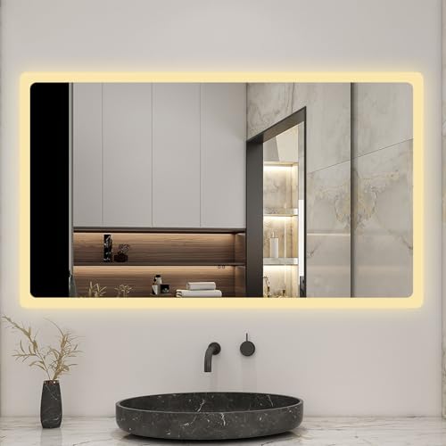Biubiubath Badspiegel mit Beleuchtung 140x80cm Sensor-Schalter Beschlagfrei Kalt/Neutral/Warmweiß dimmbar Memory-Funktion LED Wandspiegel IP44 von Biubiubath