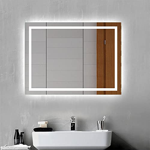 Biubiubath Badspiegel mit Beleuchtung 80x60cm Badezimmerspiegel Kaltweiß Wandspiegel mit Wandschalter Beschlagfrei IP44 von Biubiubath