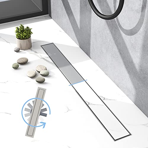 Biubiubath Edelstahl Duschrinne 80cm, 360°Siphon mit Geruchsstop, Haarsieb Duschablauf, Bodenablauf für Badezimmer, Komplettset mit Bodenbefestigung - Doppelseite Biubiubath Edelstahl Duschrinne 80cm, 360°Siphon mit Geruchsstop, Haarsieb Duschablauf, Bodenablauf für Badezimmer, Komplettset mit Bodenbefestigung - Doppelseite von Biubiubath