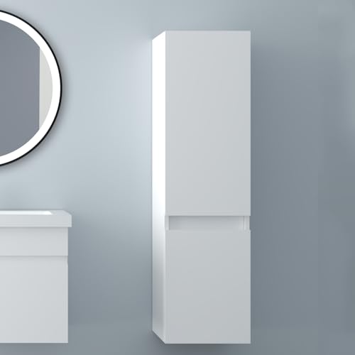 Biubiubath Hochschrank 110cm Badschrank mit 2 Hochglanz Türen und 3 Stauräume Wandschrank Hängeschrank Hochglanz weiß von Biubiubath