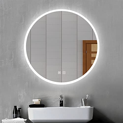 Biubiubath LED Rund Badspiegel 80 cm,3 Lichtfarbe 2700-6500K Dimmbar,Badezimmerspiegel mit Touchschalter Beschlagfrei,IP44 energiesparend von Biubiubath