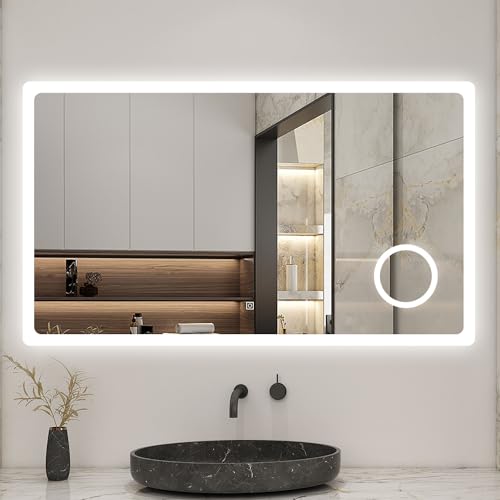 Biubiubath LED Wandspiegel 120×70cm Touch/Wandschalter Beschlagfrei 3 Lichtfarbe Dimmbar Badezimmerspiegel mit 3-Fach Vergrößerung Schminkspiegel IP44 von Biubiubath