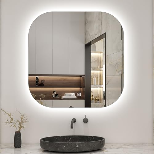 Biubiubath Quadratische LED -Badspiegel 80x80cm Wand/Touchschalter Beschlagfrei Kaltweiß Dimmbar Badspiegel mit Beleuchtung Badezimmerspiegel IP44 von Biubiubath