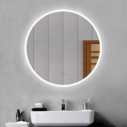 Biubiubath Rund Badspiegel mit Beleuchtung 90cm Badezimmerspiegel Kaltweiß Wandspiegel mit Touchschalter Beschlagfrei IP44 von Biubiubath