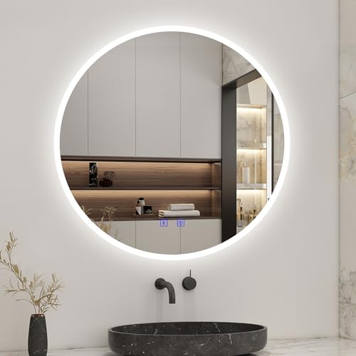 Biubiubath Runder LED Badspiegel 60cm,Badezimmerspiegel mit Touchschalter Anti-Beschlag,Bluetooth 3 Lichfarbe Dimmbar, RundSpiegel mit LED Beleuchtung IP44 von Biubiubath