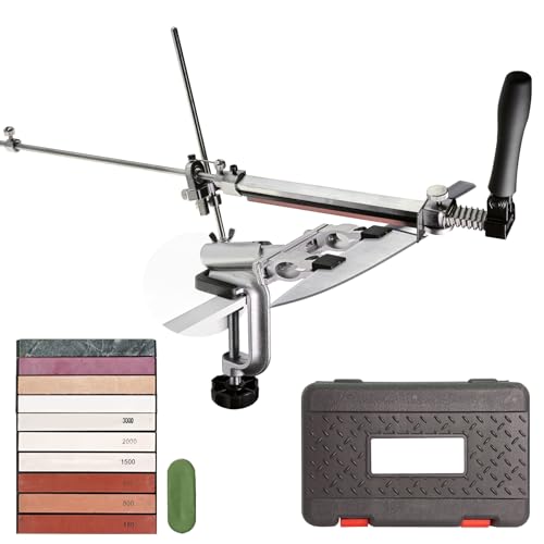 Messerschärfer Profi,Edelstahl Knife Sharpening System 360° Flip Rotation with Fixed Angle Mit 10 Schleifsteinen Sicheres Design Messerschärfsystem Fester Winkel, Küchenchef-Messerschärfset von Biudxbo