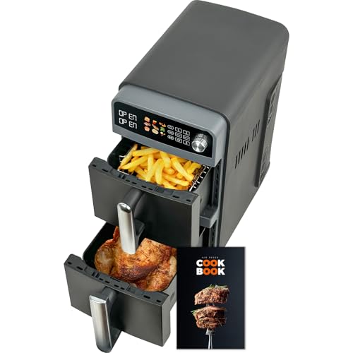 10L Double Stack XL airfryer Heißluftfritteuse | 2400W heißluftfritteuse 2 kammern | Gleichmäßiges Garen & Wende-Erinnerung | Sync/Match,9 Programme, Energie sparen, Spülmaschinenfest von BiutiViita