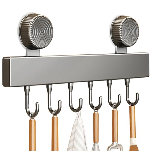 Biutimarden 30 CM Hakenleiste Küche mit Saugnapf mit 6 Haken Abnehmbar Küchenutensilienhalter ohne Bohren Küchenhelfer Hängeleiste für Küche Badezimmer Schlafzimmer von Biutimarden