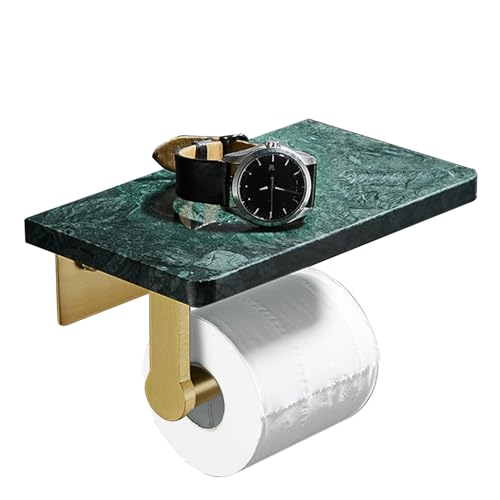 Biutimarden Aluminium Toilettenpapierhalter mit grünem Marmorregal Moderner Klopapierhalter mit Telefonregal Klebe- oder Schraubrollenhalter für Bad und Küche von Biutimarden