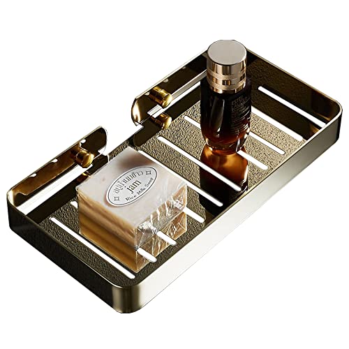 Biutimarden Seifenschale Ohne Bohren mit Abfluss Edelstahl Seifenhalter Wandmontiert Selbstklebende Seifenhalter Bad Küche Ablage für Seife und Schwammbürsten Shampoo Seifendose(23CM,Gold) von Biutimarden