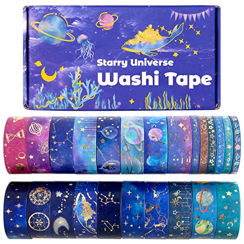 Biuunsf 24 Rollen Washi Tape Set - Goldfolie Glitter Galaxis Masking Tape, Dekoratives Klebeband Bunt für Verschönern Bullet Journals, Diy handwerk, Scrapbooking, Planner Biuunsf 24 Rollen Washi Tape Set - Goldfolie Glitter Galaxis Masking Tape, Dekoratives Klebeband Bunt für Verschönern Bullet Journals, Diy handwerk, Scrapbooking, Planner von Biuunsf