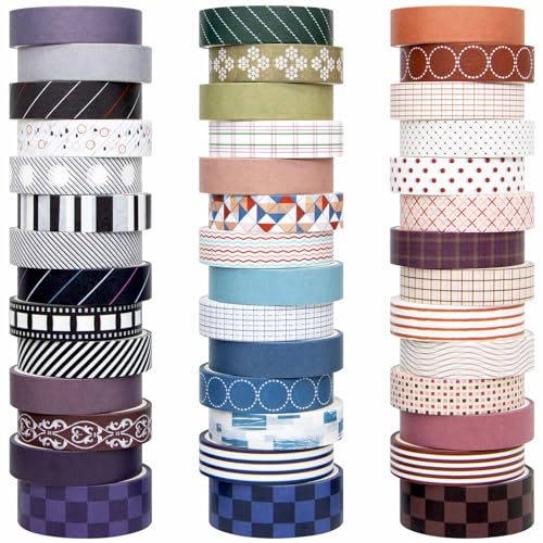 Biuunsf 44 Rollen Washi Tape Set, 10 mm und 15 mm Breites Farbiges Abdeckband für Scrapbooking, DIY Basteln, Bullet Journal, Planer, Junk Journal (Minimalist) von Biuunsf