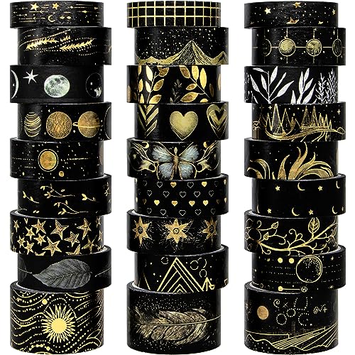 Biuunsf Schwarzes Washi Tape Set, 27 Rollen schwarzes Goldfolien-Abdeckband für Bullet Journaling, Scrapbooking, Aquarellmalerei Biuunsf Schwarzes Washi Tape Set, 27 Rollen schwarzes Goldfolien-Abdeckband für Bullet Journaling, Scrapbooking, Aquarellmalerei von Biuunsf